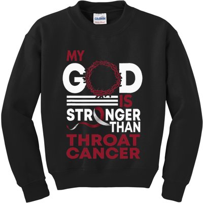 Faith My God Is Stronger Than Throat Cancer Awareness Ribbon Kids Sweatshirt