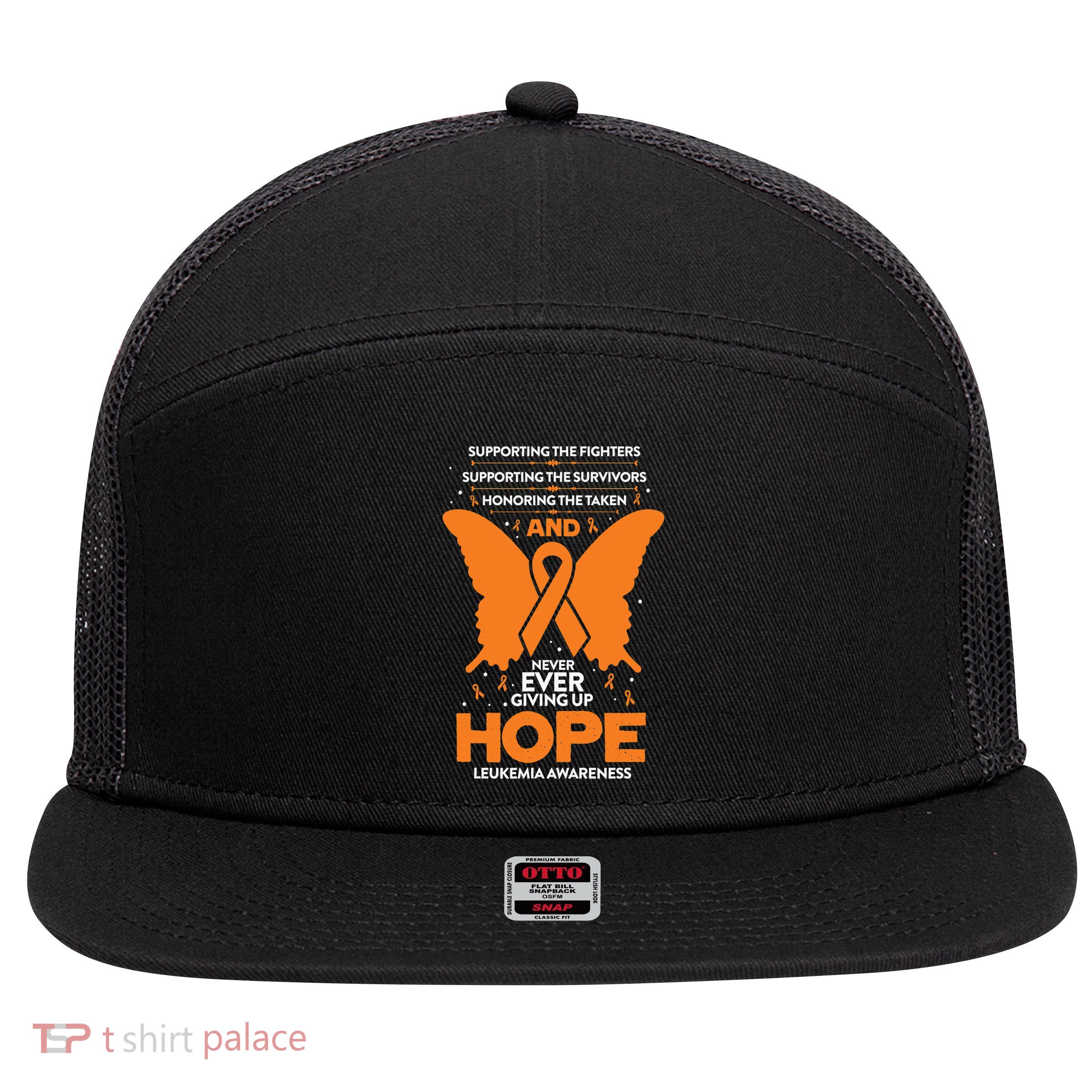 Faith My God Is Stronger Than Leukemia Awareness Ribbon 7 Panel Mesh Trucker Snapback Hat