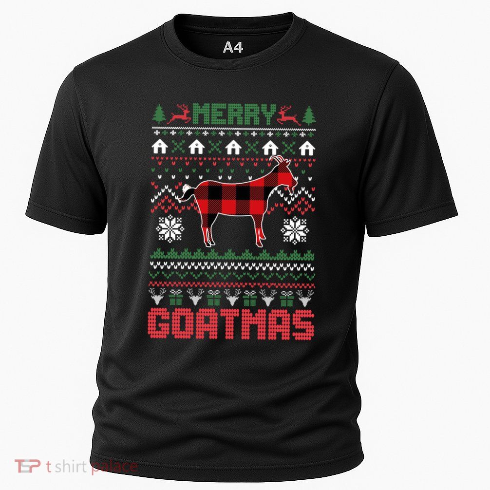 Funny Merry Goatmas Ugly Christmas Sweater Goat Santa Hat Gift Performance Shirt