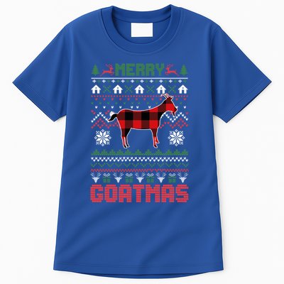 Funny Merry Goatmas Ugly Christmas Sweater Goat Santa Hat Gift Tall T-Shirt
