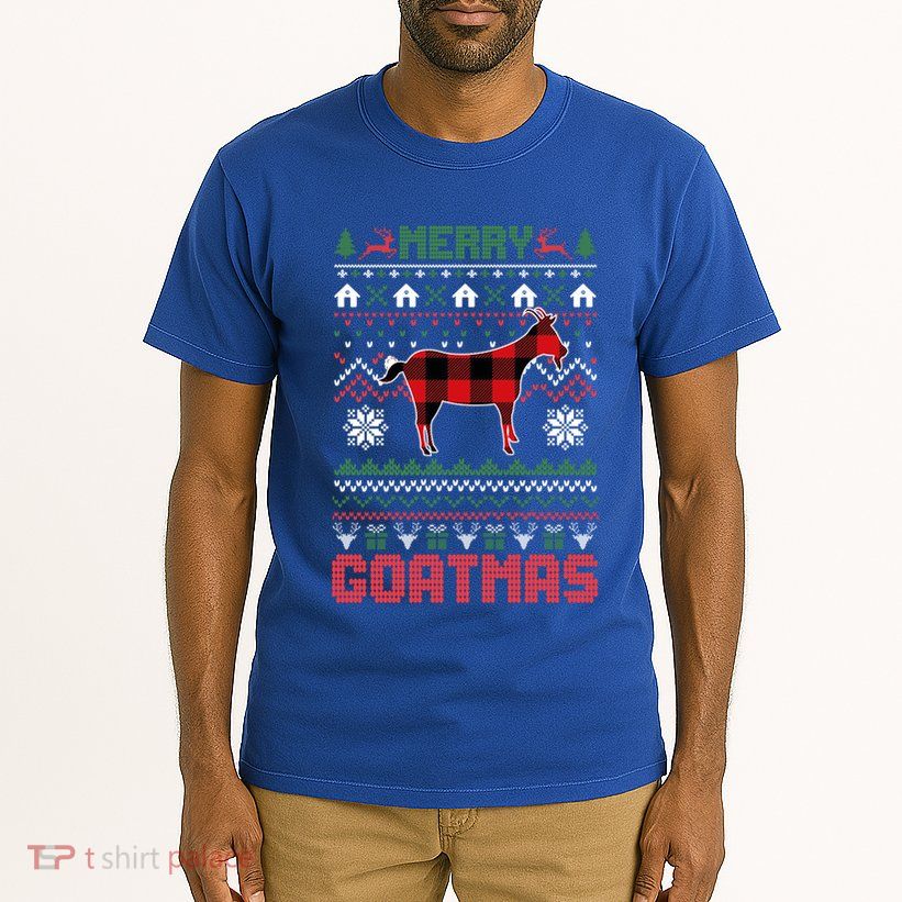 Funny Merry Goatmas Ugly Christmas Sweater Goat Santa Hat Gift Tall T-Shirt