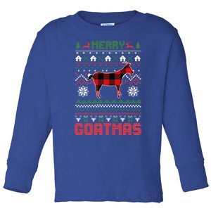 Funny Merry Goatmas Ugly Christmas Sweater Goat Santa Hat Gift Toddler Long Sleeve Shirt