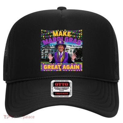 Funny Mardi Gras Donald Trump Mardi Gras American Flag High Crown Mesh Back Trucker Hat