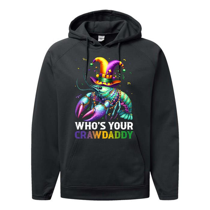 Funny Mardi Gras Whos Your Crawdaddy Crawfish Jester Beads Performance Fleece Hoodie