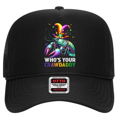 Funny Mardi Gras Whos Your Crawdaddy Crawfish Jester Beads High Crown Mesh Back Trucker Hat