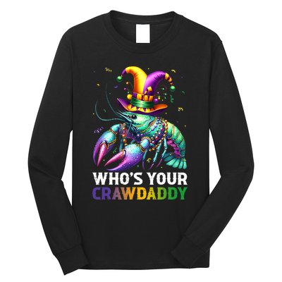 Funny Mardi Gras Whos Your Crawdaddy Crawfish Jester Beads Long Sleeve Shirt