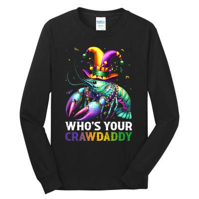 Funny Mardi Gras Whos Your Crawdaddy Crawfish Jester Beads Tall Long Sleeve T-Shirt