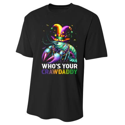 Funny Mardi Gras Whos Your Crawdaddy Crawfish Jester Beads Performance Sprint T-Shirt