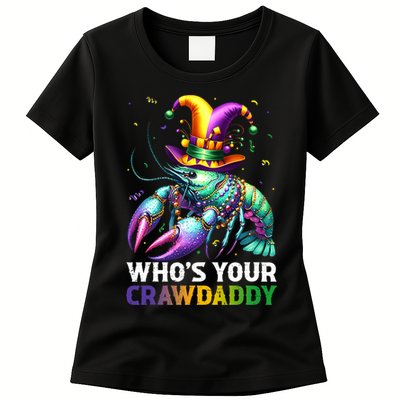 Funny Mardi Gras Whos Your Crawdaddy Crawfish Jester Beads Womens T-Shirt