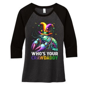 Funny Mardi Gras Whos Your Crawdaddy Crawfish Jester Beads Women's Tri-Blend 3/4-Sleeve Raglan Shirt