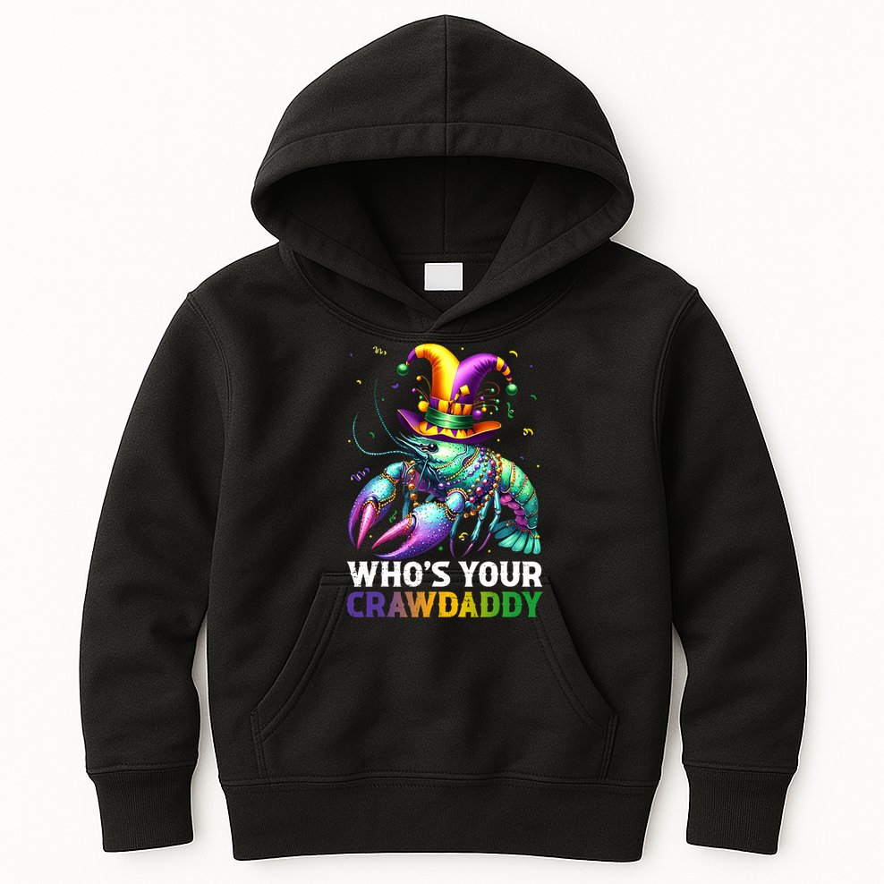 Funny Mardi Gras Whos Your Crawdaddy Crawfish Jester Beads Kids Hoodie