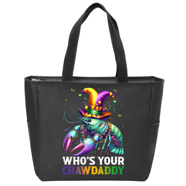 Funny Mardi Gras Whos Your Crawdaddy Crawfish Jester Beads Zip Tote Bag