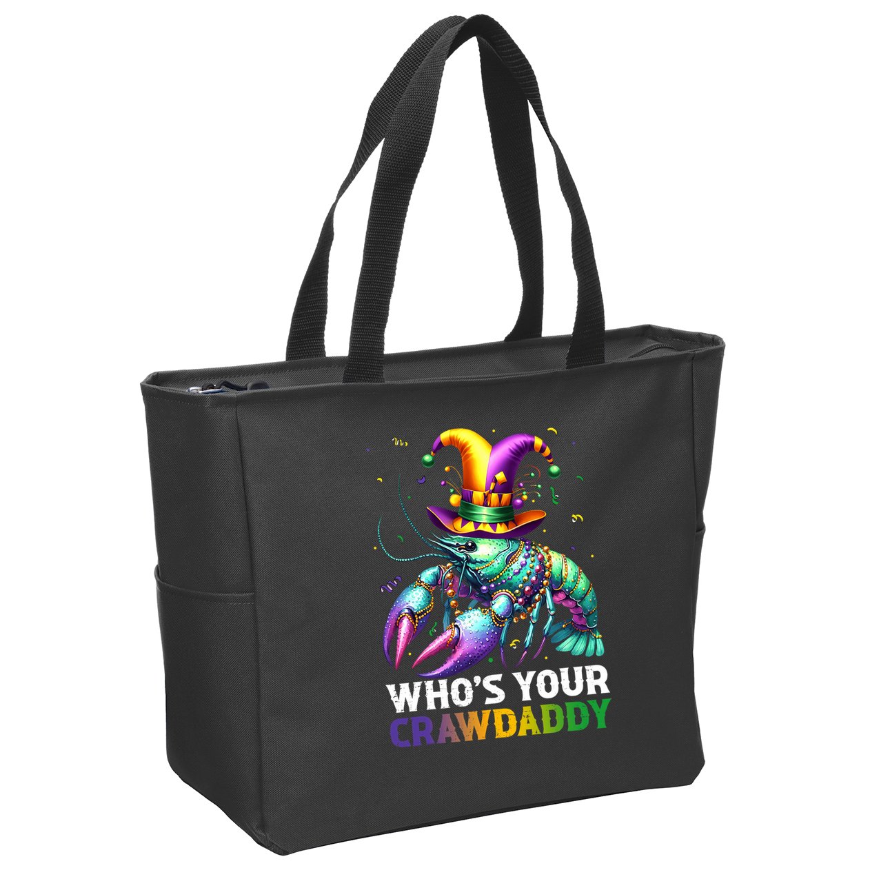 Funny Mardi Gras Whos Your Crawdaddy Crawfish Jester Beads Zip Tote Bag