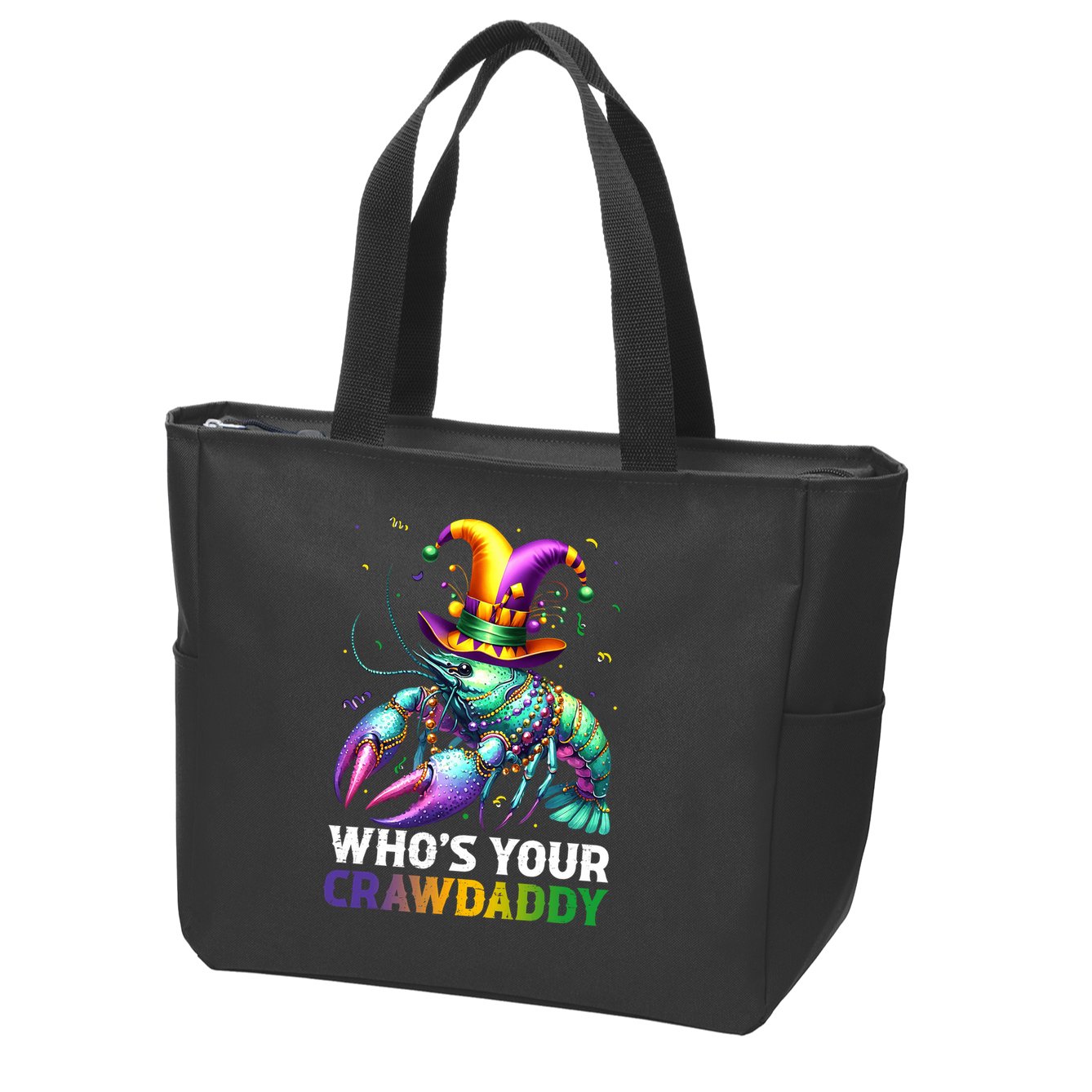 Funny Mardi Gras Whos Your Crawdaddy Crawfish Jester Beads Zip Tote Bag