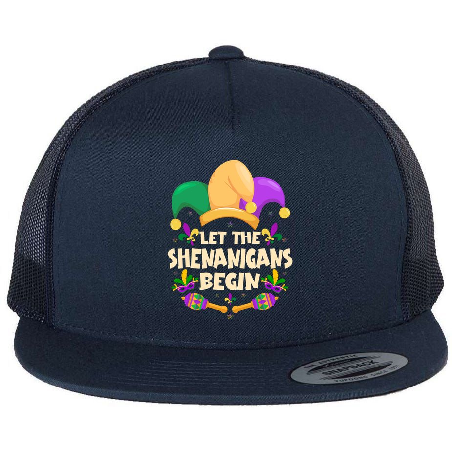 Funny Mardi Gras Let The Shenanigans Begin Flat Bill Trucker Hat