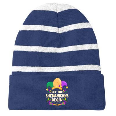 Funny Mardi Gras Let The Shenanigans Begin Striped Beanie with Solid Band