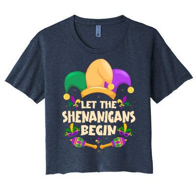 Funny Mardi Gras Let The Shenanigans Begin Women's Crop Top Tee