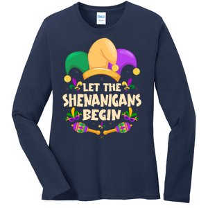 Funny Mardi Gras Let The Shenanigans Begin Ladies Long Sleeve Shirt