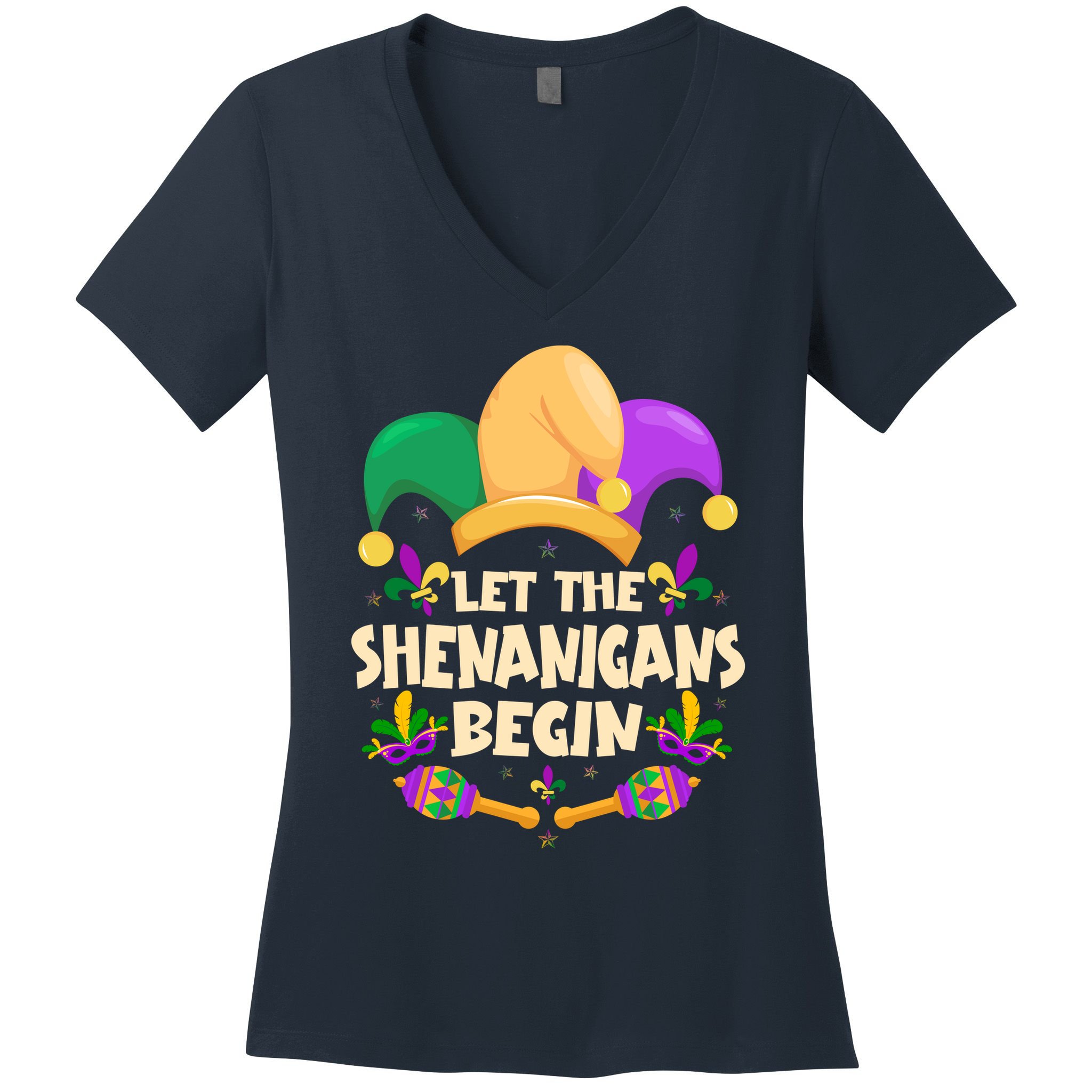 Funny Mardi Gras Let The Shenanigans Begin Women's V-Neck T-Shirt