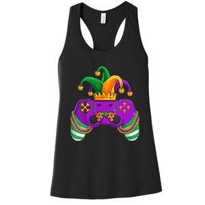 Funny Mardi Gras Video Games Controller Jester Hat Gamer Women's Racerback Tank