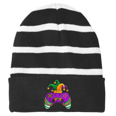 Funny Mardi Gras Video Games Controller Jester Hat Gamer Striped Beanie with Solid Band