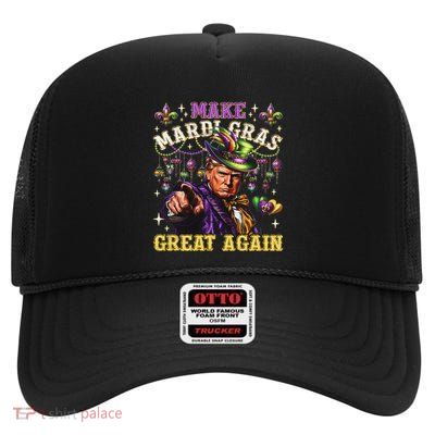 Funny Mardi Gras Donald Trump Mardi Gras American Flag High Crown Mesh Back Trucker Hat