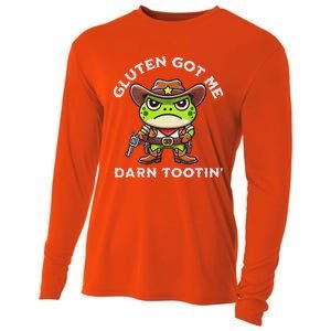 Frog Meme Gluten Got Me Darn Tootin Gluten Free Diet Cooling Performance Long Sleeve Crew