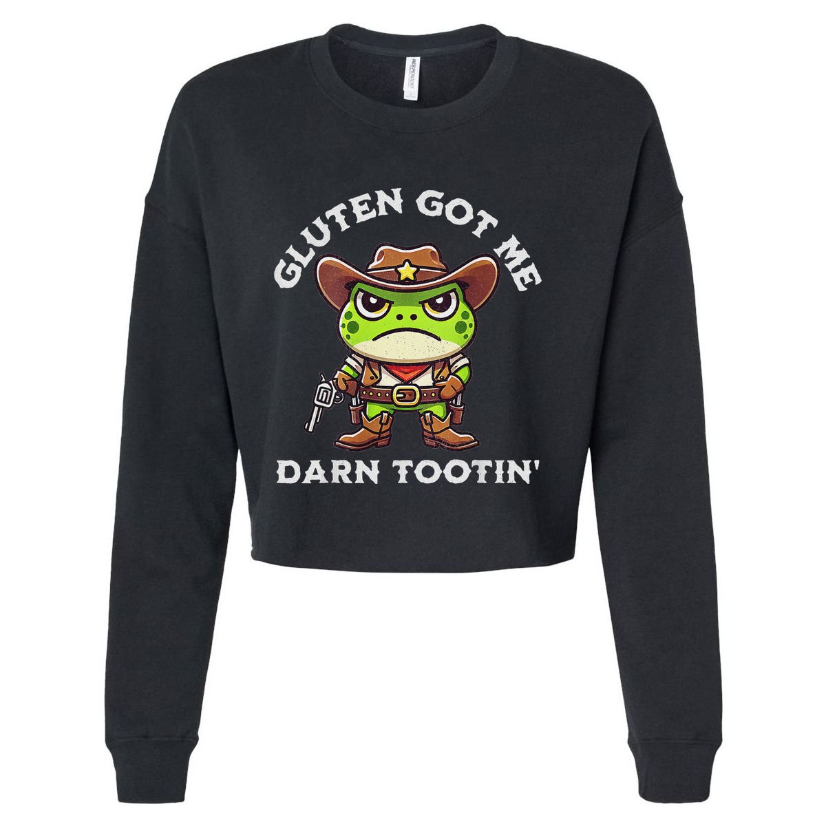 Frog Meme Gluten Got Me Darn Tootin Gluten Free Diet Cropped Pullover Crew