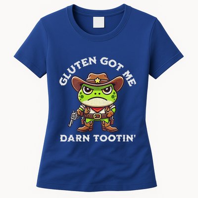 Frog Meme Gluten Got Me Darn Tootin Gluten Free Diet Womens T-Shirt