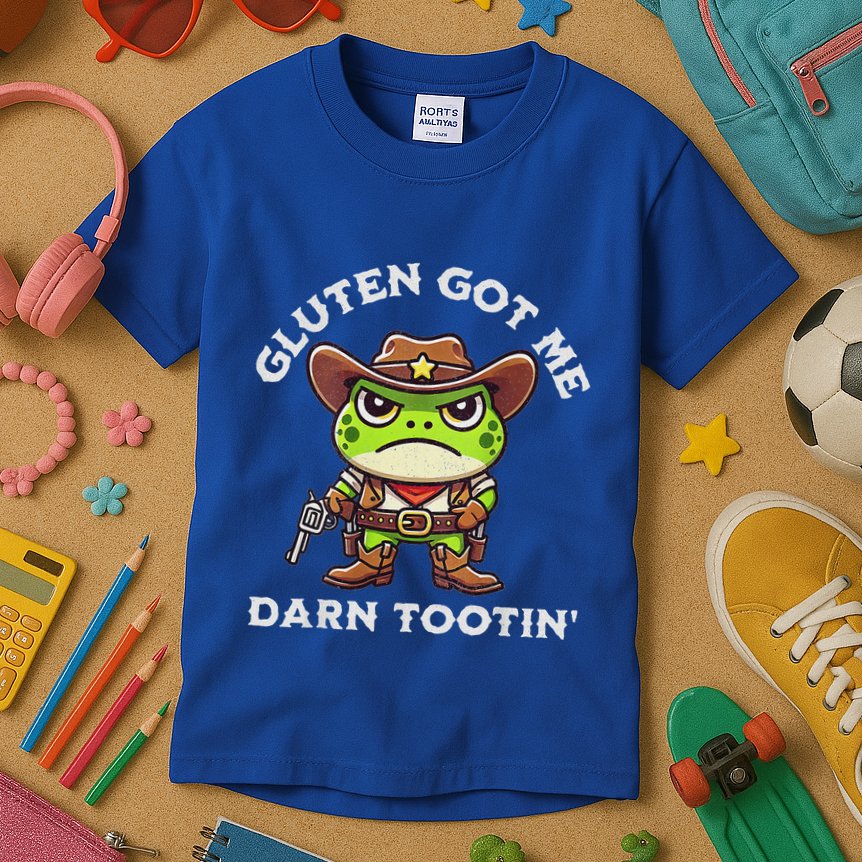Frog Meme Gluten Got Me Darn Tootin Gluten Free Diet Kids T-Shirt