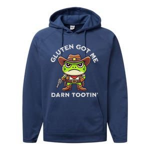 Frog Meme Gluten Got Me Darn Tootin Gluten Free Diet Performance Fleece Hoodie