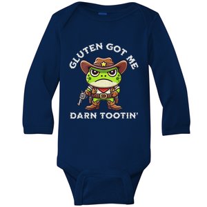 Frog Meme Gluten Got Me Darn Tootin Gluten Free Diet Baby Long Sleeve Bodysuit