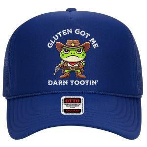 Frog Meme Gluten Got Me Darn Tootin Gluten Free Diet High Crown Mesh Back Trucker Hat