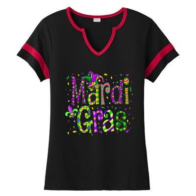 Funny Mardi Gras Parade Jester Hat Ladies Halftime Notch Neck Tee