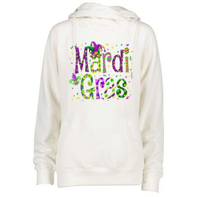 Funny Mardi Gras Parade Jester Hat Womens Funnel Neck Pullover Hood