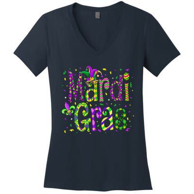 Funny Mardi Gras Parade Jester Hat Women's V-Neck T-Shirt