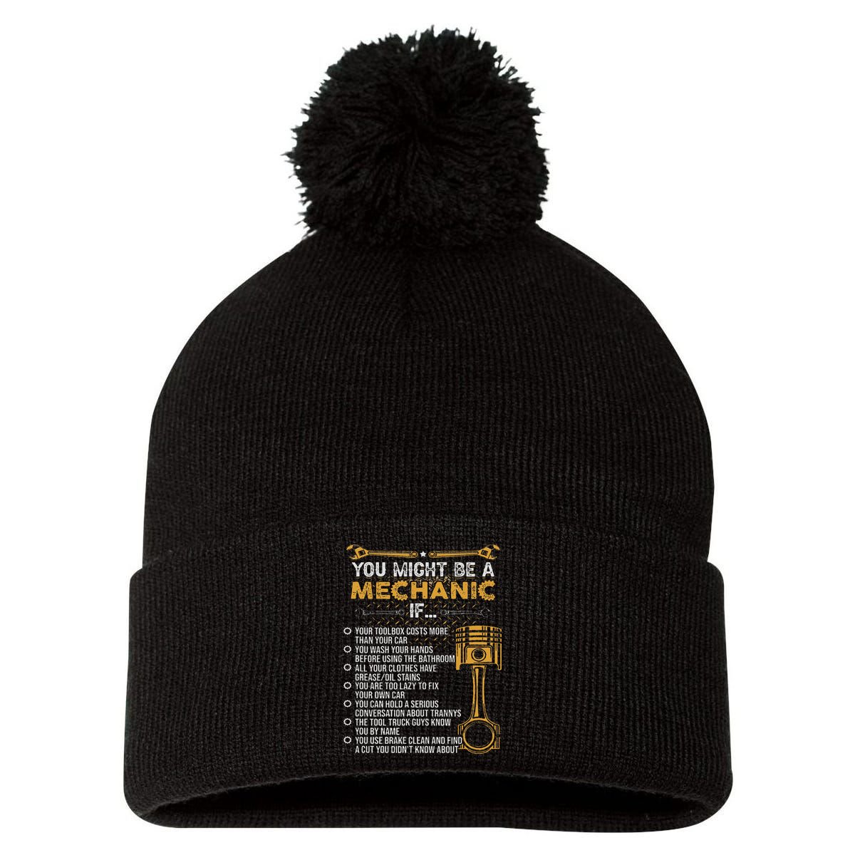 Funny Mechanic Gifts You Might Be A Mechanic If Pom Pom 12in Knit Beanie