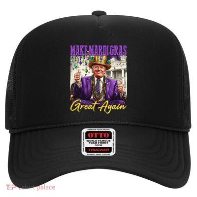 Funny Mardi Gras Donald Trump Mardi Gras American Flag Design High Crown Mesh Back Trucker Hat