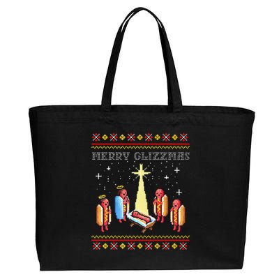 Funny Merry Glizzmas Tacky Merry Christmas Hot Dogs Cotton Canvas Jumbo Tote