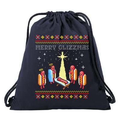 Funny Merry Glizzmas Tacky Merry Christmas Hot Dogs Drawstring Bag