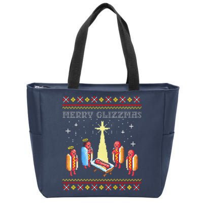 Funny Merry Glizzmas Tacky Merry Christmas Hot Dogs Zip Tote Bag