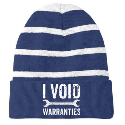 Funny Mechanic Gifts For Him I Void Warranties Striped Beanie with Solid Band