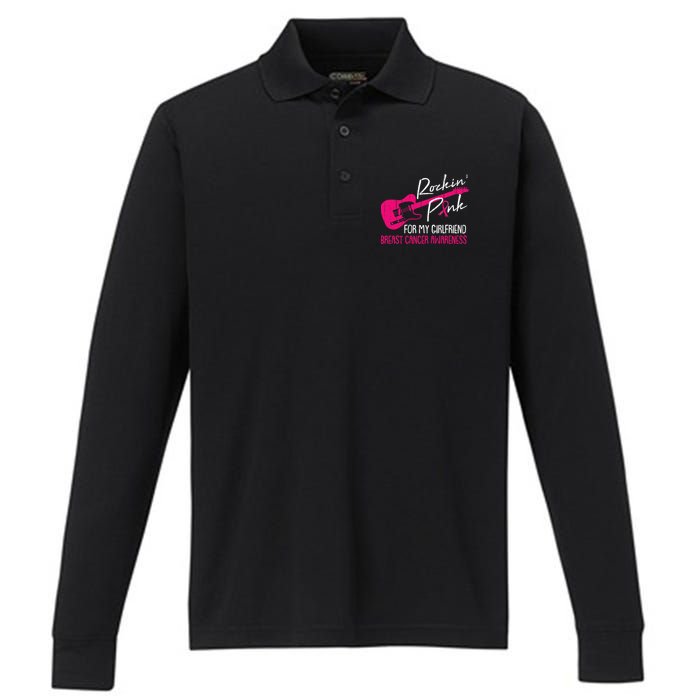 For My Girlfriend Breast Cancer Awareness Boyfriend Warrior Performance Long Sleeve Polo