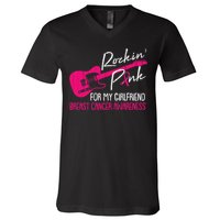 For My Girlfriend Breast Cancer Awareness Boyfriend Warrior V-Neck T-Shirt