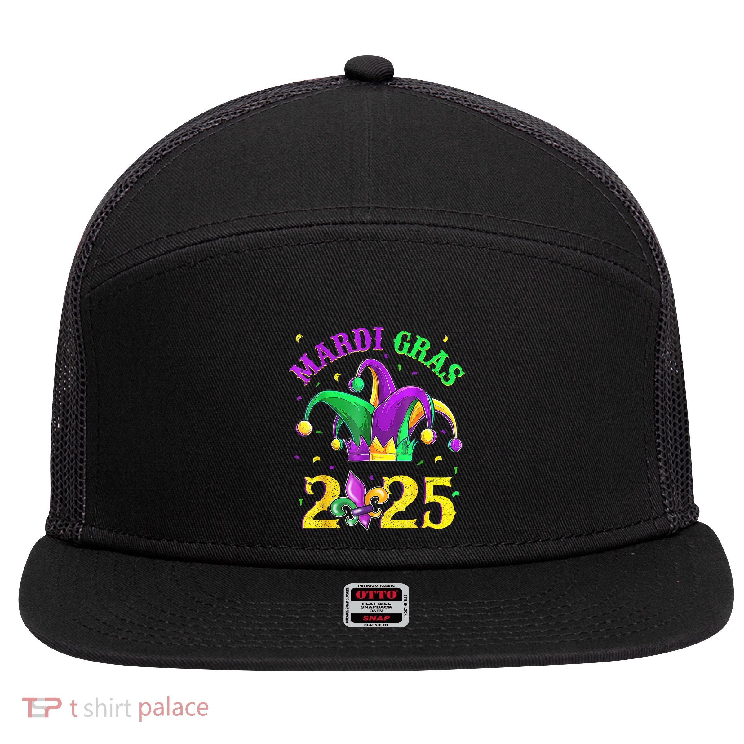 Funny Mardi Gras Parade Outfit Jester Hat Women 7 Panel Mesh Trucker Snapback Hat