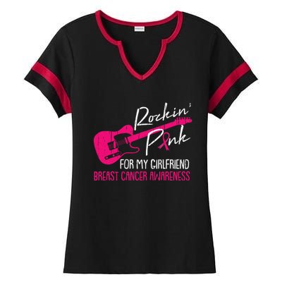 For My Girlfriend Breast Cancer Awareness Boyfriend Warrior Ladies Halftime Notch Neck Tee