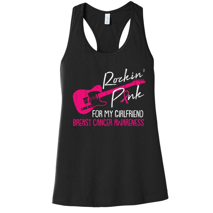 For My Girlfriend Breast Cancer Awareness Boyfriend Warrior Women's Racerback Tank