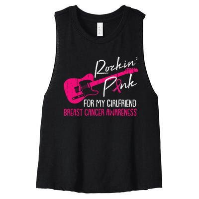 For My Girlfriend Breast Cancer Awareness Boyfriend Warrior Women's Racerback Cropped Tank