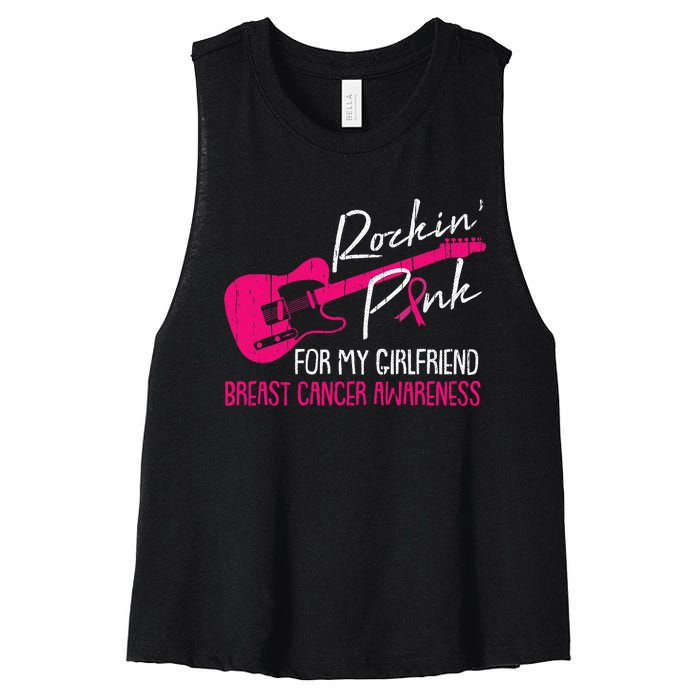 For My Girlfriend Breast Cancer Awareness Boyfriend Warrior Women's Racerback Cropped Tank