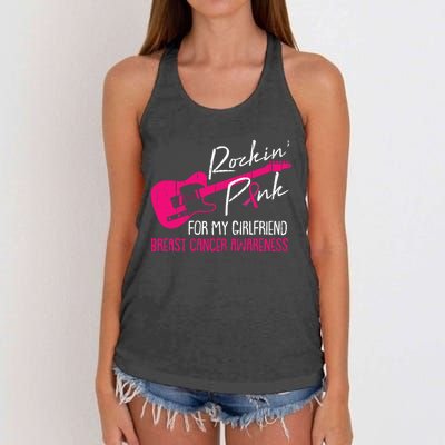 For My Girlfriend Breast Cancer Awareness Boyfriend Warrior Women's Knotted Racerback Tank